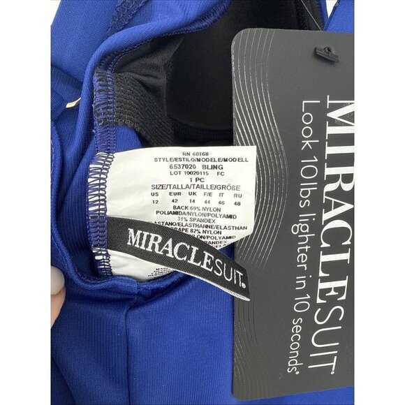 Miraclesuit Women’s Size 12 Blue Razzle Dazzle Bling One Piece Swimsuit New - Picture 6 of 8